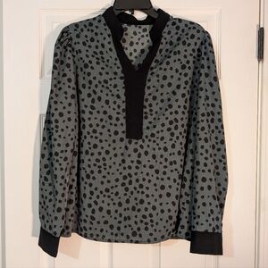 SHEIN Green Top with Black Polka Dots Size L
